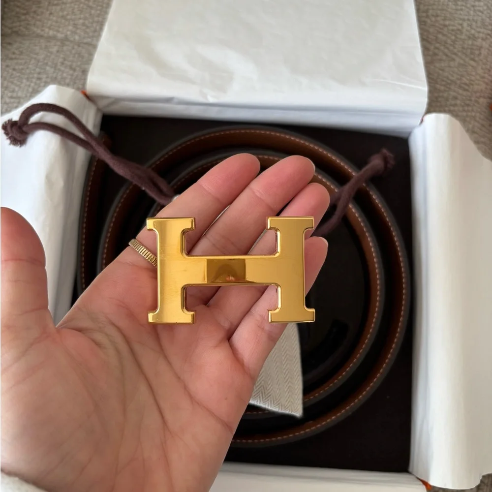 Hermes Gold Buckle Brown Belt - Picture 1 of 9